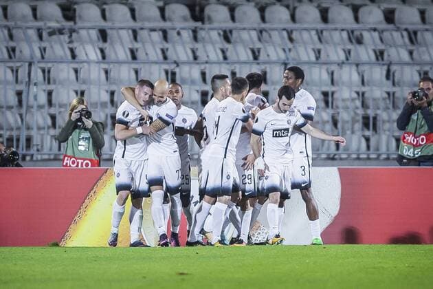 28th September 2017, Partizan Stadium, Belgrade, Serbia; UEFA Europa League group stage, Partizan versus Dynamo Kiev; Players of Partizan celebrate their 1st goal for 1-0  ActionPlus11935037