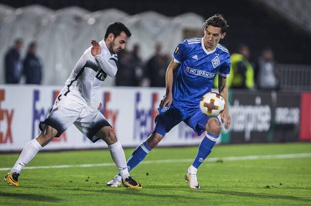 28th September 2017, Partizan Stadium, Belgrade, Serbia; UEFA Europa League group stage, Partizan versus Dynamo Kiev; Midfielder Marko Jankovic of Partizan fights for the ball against Midfielder Denys Garmash of Dynamo Kiev  ActionPlus11935073
