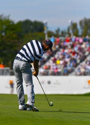 Thursday September 28, 2017: Dustin Johnson of the United States hits a shot on the 3rd hole during the opening round of the Presidents Cup at Liberty National Golf Course in Jersey City, New Jersey. CSM PGA Golf Herren 2017: Presidents Cup SEPT 28 - ZUMAc04_ 20170928_zaf_c04_026 Copyright: xGregoryxVasilx