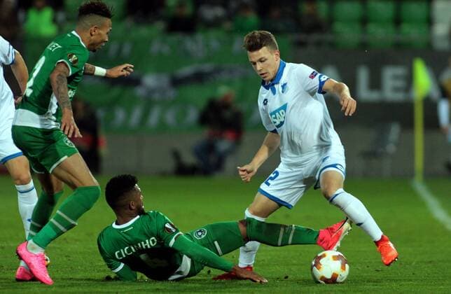 28.09.2017 Razgrad(Bulgaria) PFC Ludogorets-TSG 1899 Hoffenheim Europa League men s football Dennis Geiger (r) TSG 1899 Hoffenheim : 