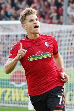 Torschuetze Torschuetze Florian Niederlechner (Freiburg) dreht jubel nd ab 1. BL: 17-18 - 7. Spieltag - SC Freiburg vs. TSG 1899 Hoffenheim Freiburg Copyright: xEIBNERx xJoachimxHahnex EP_jhe
