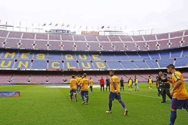 Barcelona team group Mannschaftsbild Totale (Barcelona), OCTOBER 1, 2017 - Football Soccer : Spanish Primera Division Liga Santander match between FC Barcelona Barca 3-0 Las Palmasat Camp Nou stadium in Barcelona, Spain. The game was played in an empty stadium as a protest by Barcelona on the day of a disputed independence referendum in Catalonia. Noxthirdxpartyxsales  (oqma023796)