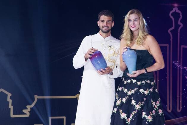 BEIJING, CHINA - OCTOBER 01: Grigor Dimitrov (L) of Bulgaria and Petra Kvitova of Czech Republic attend the 2017 China Open Player Party at Beijing Olympic Tower on October 1, 2017 in Beijing, China.  Copyright: xVCGx CFP111128857878 
