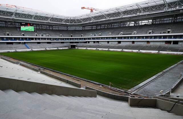 KALININGRAD, RUSSIA - OCTOBER 4, 2017: Pitch at Kaliningrad Stadium, a venue for 2018 FIFA World Cup WM Weltmeisterschaft Fussball matches, that is currently under construction. Vitaly Nevar TASS  TS0631A5