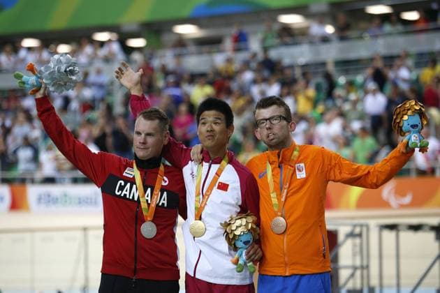 RIO DE JANEIRO , 09-09-2016 , Paralympische Zomerspelen 2016 , baanwielrennen , mannen, Individuele achtervolging C1, finale om het Brons , Arnoud Nijhuis wint brons PS 2016 Baanwielrennen 09-09-2016