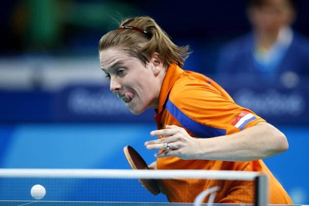 RIO DE JANEIRO , 13-09-2016 , tafeltennis , Paralympische Zomerspelen 2016 , Riocentro ,tafeltennis, vrouwen, enkelspel SF7, finale , Kelly van Zon wint de finale van Korkut (3-0) en pakt goud PS 2016 tafeltennis 13-09-2016