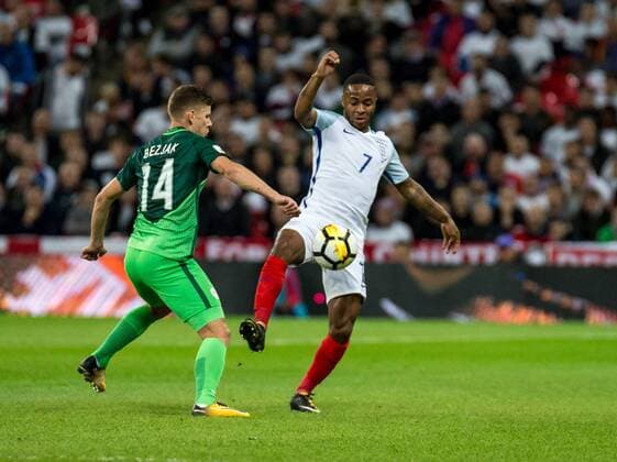 England v Slovenia 2018 FIFA World Cup WM Weltmeisterschaft Fussball Qualifying Raheem Sterling of England and Roman Bezjak of Slovenia during the 2018 FIFA World Cup Qualifying match at Wembley Stadium, London, UK Content Not Available For UK Newspapers Copyright: xLiamxMcAvoyx FIL-10771-0019