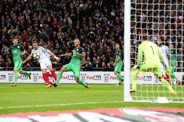 England s Jordan Henderson has a shot saved during the World Cup Qualifying - European - Group F match at Wembley Stadium, London. Picture date 5th October 2017. Picture credit should read: Charlie Forgham-Bailey Sportimage EDITORIAL USE ONLY. No use with unauthorised audio, video, data, fixture lists, club league logos or live services. Online in-match use limited to 120 images, no video emulation. No use in betting, games or single club league player publications.