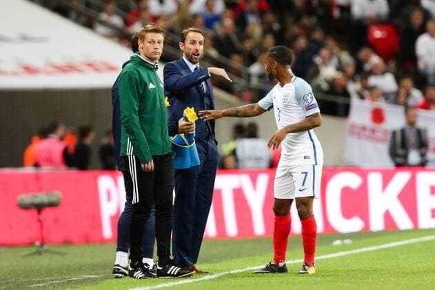 England manager Gareth Southgate gives EnglandÕs Raheem Sterling instructions during the World Cup Qualifying - European - Group F match at Wembley Stadium, London. Picture date 5th October 2017. Picture credit should read: Charlie Forgham-Bailey Sportimage EDITORIAL USE ONLY. No use with unauthorised audio, video, data, fixture lists, club league logos or live services. Online in-match use limited to 120 images, no video emulation. No use in betting, games or single club league player publications.