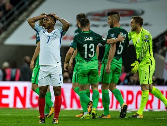England v Slovenia 2018 FIFA World Cup WM Weltmeisterschaft Fussball Qualifying Raheem Sterling of England frustrated as he sees his shot cleared off the line during the 2018 FIFA World Cup Qualifying match at Wembley Stadium, London, UK Content Not Available For UK Newspapers Copyright: xLiamxMcAvoyx FIL-10771-0041