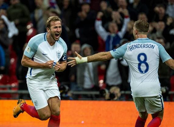 England v Slovenia 2018 FIFA World Cup WM Weltmeisterschaft Fussball Qualifying Harry Kane of England celebrates scoring the winner during the 2018 FIFA World Cup Qualifying match at Wembley Stadium, London, UK Content Not Available For UK Newspapers Copyright: xLiamxMcAvoyx FIL-10771-0071