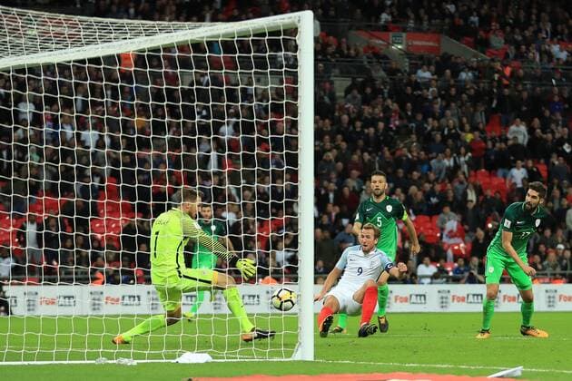 5th October 2017, Wembley Stadium, London, England; FIFA World Cup WM Weltmeisterschaft Fussball Qualification, England versus Slovenia; Harry Kane, the England captain scores making it 1-0  ActionPlus11937878