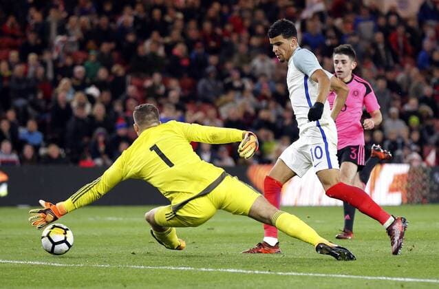 England U21 U 21 v Scotland U21 UEFA EURO EM Europameisterschaft Fussball U21 2017 Qualifiers Dominic Solanke (10) of England U21 scoring to make it 3-1 during the UEFA Euro U21 2017 Qualifiers match at the Riverside Stadium, Middlesbrough Content Not Available For UK Newspapers Copyright: xSimonxMoorex FIL-10772-0028