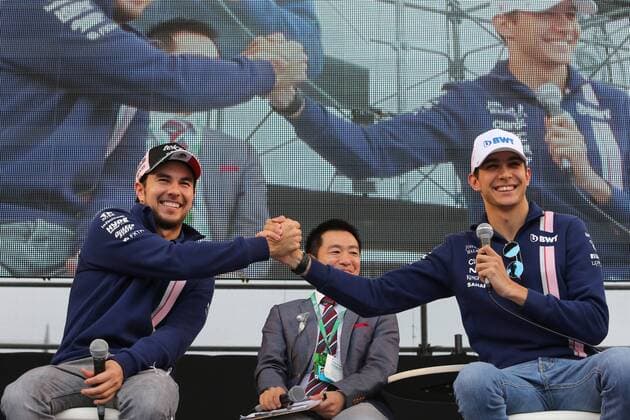 07.10.2017- Sergio Perez (MEX) Sahara Force India F1 VJM010 and Esteban Ocon (FRA) Sahara Force India F1 VJM10 Japanese Grand Prix, Suzuka 05 - 08 October 2017 07.10.2017- Sergio Perez (MEX) Sahara Force India F1 VJM010 and Esteban Ocon (FRA) Sahara Force India F1 VJM10 