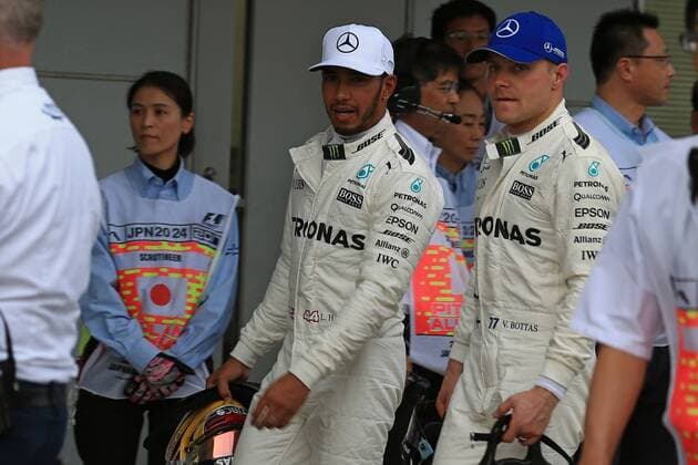 7th October 2017, Suzuka Circuit, Suzuka, Japan; Japanese Formula One Grand Prix, Saturday Qualifying; Lewis Hamilton - Mercedes AMG Petronas F1 Team takes pole followed by team mate Valtteri Bottas  ActionPlus11938478
