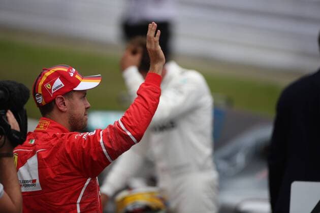07.10.2017- After Qualifying celebration: Sebastian Vettel (GER) Scuderia Ferrari SF70H Japanese Grand Prix, Suzuka 05 - 08 October 2017 07.10.2017- After Qualifying celebration: Sebastian Vettel (GER) Scuderia Ferrari SF70H 