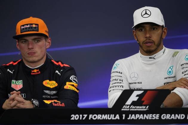 08.10.2017- After race press conference PK Pressekonferenz L to R Max Verstappen (NED) Red Bull Racing RB13 abd Lewis Hamilton (GBR) Mercedes AMG F1 W08 Japanese Grand Prix, Suzuka 05 - 08 October 2017 08.10.2017- After race Press Conference, L to R Max Verstappen (NED) Red Bull Racing RB13 abd Lewis Hamilton (GBR) Mercedes AMG F1 W08 