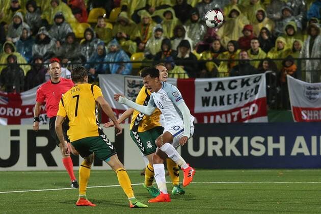 Lithuania v England 2018 FIFA World Cup WM Weltmeisterschaft Fussball Qualifying Dele Alli of England is fouled by Ovidijus Verbickas of Lithuania and Referee Orel Grinfeld awards a penalty to England during the 2018 FIFA World Cup Qualifying match at LFF Stadium, Vilnius Content Not Available For UK Newspapers Copyright: xPaulxChestertonx FIL-10791-0062