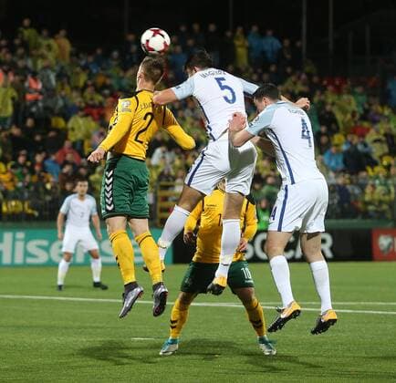 Lithuania v England 2018 FIFA World Cup WM Weltmeisterschaft Fussball Qualifying Harry Maguire of England heads for goal during the 2018 FIFA World Cup Qualifying match at LFF Stadium, Vilnius Content Not Available For UK Newspapers Copyright: xPaulxChestertonx FIL-10791-0075