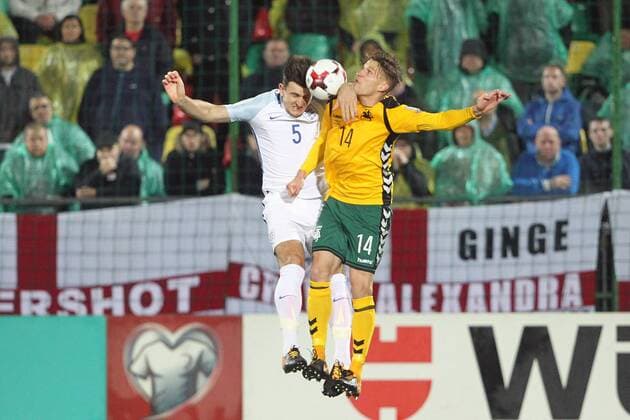 Lithuania v England 2018 FIFA World Cup WM Weltmeisterschaft Fussball Qualifying Harry Maguire of England and Vykintas Slivka of Lithuania in action during the 2018 FIFA World Cup Qualifying match at LFF Stadium, Vilnius Content Not Available For UK Newspapers Copyright: xPaulxChestertonx FIL-10791-0108