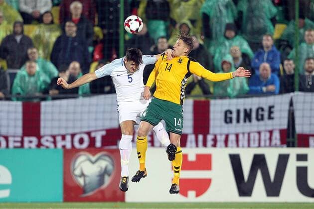 Lithuania v England 2018 FIFA World Cup WM Weltmeisterschaft Fussball Qualifying Harry Maguire of England and Vykintas Slivka of Lithuania in action during the 2018 FIFA World Cup Qualifying match at LFF Stadium, Vilnius Content Not Available For UK Newspapers Copyright: xPaulxChestertonx FIL-10791-0109