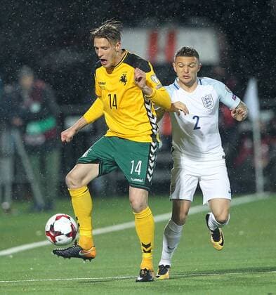 Lithuania v England 2018 FIFA World Cup WM Weltmeisterschaft Fussball Qualifying Vykintas Slivka of Lithuania and Kieran Trippier of England in action during the 2018 FIFA World Cup Qualifying match at LFF Stadium, Vilnius Content Not Available For UK Newspapers Copyright: xPaulxChestertonx FIL-10791-0123