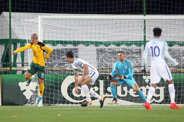 Lithuania v England 2018 FIFA World Cup WM Weltmeisterschaft Fussball Qualifying Darvydas Sernas of Lithuania goes close with a cheeky back heel during the 2018 FIFA World Cup Qualifying match at LFF Stadium, Vilnius Content Not Available For UK Newspapers Copyright: xPaulxChestertonx FIL-10791-0127