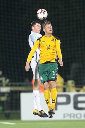 Lithuania v England 2018 FIFA World Cup WM Weltmeisterschaft Fussball Qualifying Michael Keane of England and Vykintas Slivka of Lithuania in action during the 2018 FIFA World Cup Qualifying match at LFF Stadium, Vilnius Content Not Available For UK Newspapers Copyright: xPaulxChestertonx FIL-10791-0156