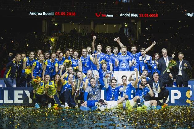 Hannover, Deutschland, 08.10.2017: SSC Palmberg Schwerin und VfB Friedrichshafen gewinen den Volleyball Supercup 2017.