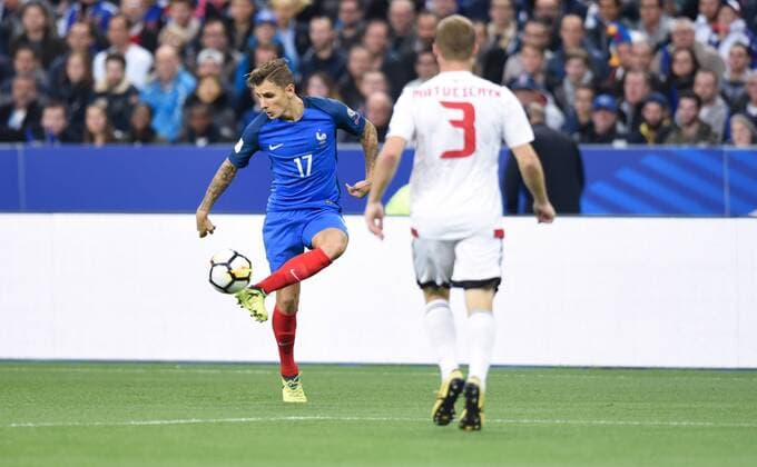 L Digne France S Matveitchik Bielorussie FOOTBALL France vs Bielorussie Qualification coupe du monde Paris 10 10 2017 FedericoPestellini Panoramic 