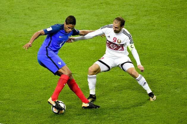 Raphael Varane France vs Igor Stasevich Bielorussie FOOTBALL France vs Bielorussie Qualifications St Denis 10 10 2017 JBAutissier Panoramic 