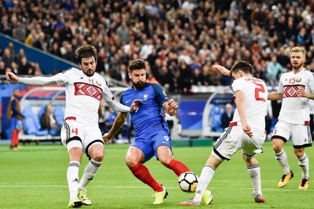 But et joie Olivier Giroud fr FOOTBALL France vs Bielorussie Match de Qualification Coupe du Monde 2018 St Denis 10 10 2017 ThierryBreton Panoramic 