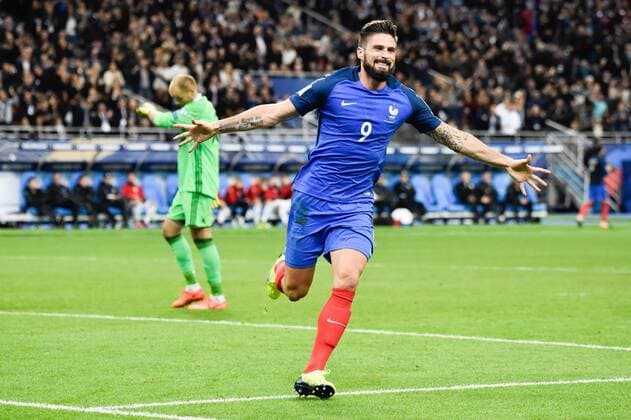 But et joie Olivier Giroud fr FOOTBALL France vs Bielorussie Match de Qualification Coupe du Monde 2018 St Denis 10 10 2017 ThierryBreton Panoramic 