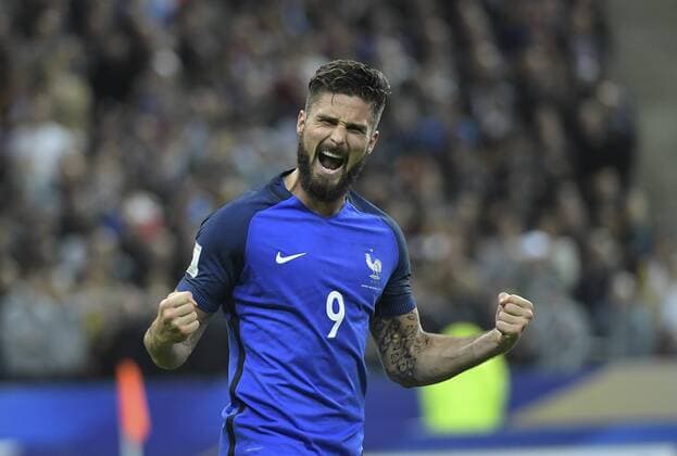 But de Giroud et joie FOOTBALL Match qualification Coupe du monde 2018 France vs Bielorussie 10 10 2017 MAO Panoramic 