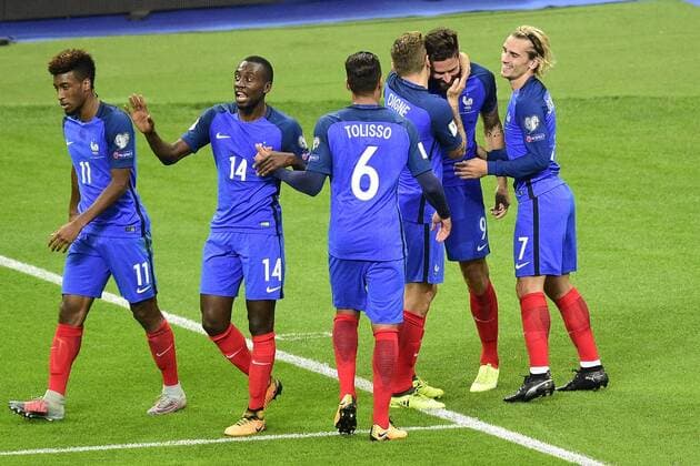 joie des joueurs de l equipe de France apres le but de Olivier Giroud France FOOTBALL France vs Bielorussie Qualifications St Denis 10 10 2017 JBAutissier Panoramic 