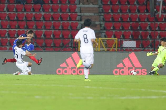 Amine Gouiri (FRA), OCTOBER 11, 2017 - Football Soccer : Amine Gouiri of France scores the opening goal during the FIFA U-17 World Cup India 2017 Group E match between France 2-1 Japan at Indira Gandhi Athletic Stadium in Guwahati, India. Noxthirdxpartyxsales  (tsra005582)
