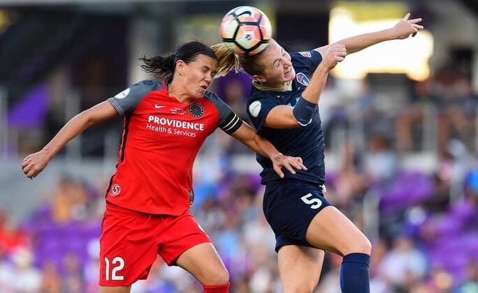 October 14, 2017 - Orlando, Florida, United States - Orlando, FL - Saturday October 14, 2017: Christine Sinclair, Samantha Mewis during the NWSL Championship match between the North Carolina Courage and the Portland Thorns FC at Orlando City Stadium. Christine Sinclair, Samantha Mewis - ZUMAt139 20171014_zaa_t139_017 Copyright: xBradxSmithx