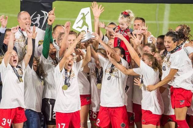 October 14, 2017 - Orlando, Florida, United States - Orlando, FL - Saturday October 14, 2017: Portland Thorns FC celebrating the victory during the NWSL Championship match between the North Carolina Courage and the Portland Thorns FC at Orlando City Stadium. Portland Thorns FC celebrating the victory - ZUMAt139 20171014_zaa_t139_142 Copyright: xJeremyxReperx