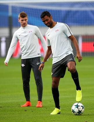 RB Leipzig - Training Champions League Leipzig, 16.10.2017, Red Bull Arena, Fussball, UEFA Champions League, Gruppe G, 3.Spieltag, Training am Vortag des Spiels , RB Leipzig vs. FC Porto , RB Leipzig Training. Im Bild v.l.: Timo Werner und Marvin Compper