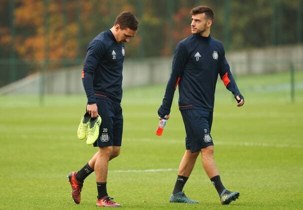 Anderlecht s Sven Kums and Anderlecht s Massimo Bruno arrive for a training of Belgian soccer team RSC Anderlecht, Tuesday 17 October 2017 in Brussels. Tomorrow Anderlecht is playing a game in the group stage (Group B) of the UEFA Champions League competition against French PSG. VIRGINIExLEFOUR  x05184521x