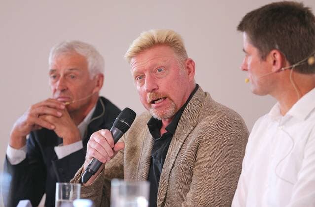 ISMANING,DEUTSCHLAND,17.10.2017 - TENNIS - DTB Podiumsdiskussion. Image shows Deutschland, Ismaning - Tennis - DTB Podiumsdiskussion. Im Bild DTB-Sportdirektor Klaus Eberhard, DTB head of men˜s Tennis Boris Becker und Davis-Cup-Kapitaen Michael Kohlmann. Photo: GEPA pictures Thomas Bachun Ismaning Copyright: xBachun xEibner-Pressefotox EP_tbn