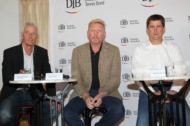 Klaus Eberhard (DTB), Boris Becker, Michael Kohlmann (Davis Cup Kapitaen), Podiumsdiskussion ueber die aktuelle Situation im deutschen Herrentennis im Sportpark TC Ismaning in Ismaning am 17.10.2017