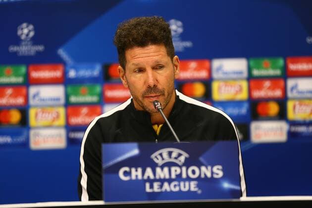 Qarabag: Atletico Madrid UEFA Champions Leuge Gro Atletico Madrid s head coach, Diego Simeone, attends a press conference PK Pressekonferenz following a training session at the Baku Oliympiy stadium in Baku, Azerbaijan, 17 October 2017. Atletico Madrid will face FK Qarabag in the UEFA Champions League group C soccer match on 18 October 2017. Baku Azerbaijan  AzizxKarimovx xPacifcixPress