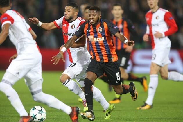 Tonny Vilhena of Feyenoord, Fred of FC Shakhtar Donetsk during the UEFA Champions League group F match between Feyenoord Rotterdam and Shakhtar Donetsk at the Kuip on October 17, 2017 in Rotterdam, The Netherlands UEFA Champions League 2017 2018 xVIxVIxImagesx xTomxBodexMultimediaxIVx 9040483