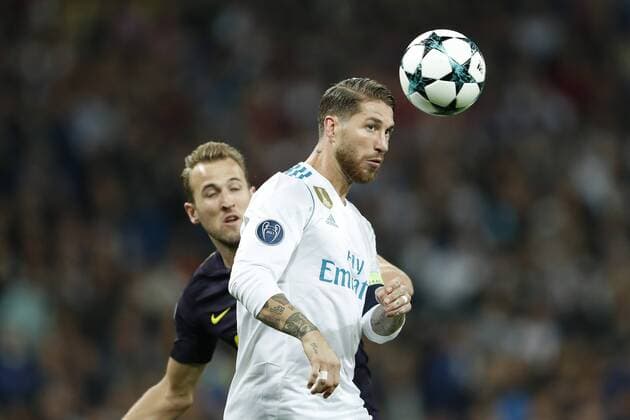 (L-R) Harry Kane of Tottenham Hotspur FC, Sergio Ramos of Real Madrid during the UEFA Champions League group H match between Real Madrid and Tottenham Hotspur on October 17, 2017 at the Santiago Bernabeu stadium in Madrid, Spain. UEFA Champions League 2017 2018 xVIxVIxImagesx xMauricexvanxSteenxIVx 9040561
