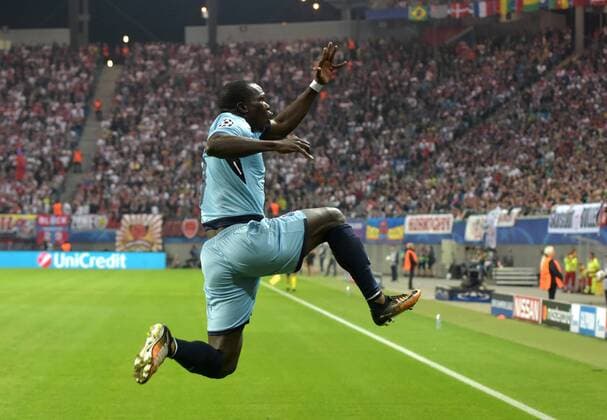 Vincent Aboubakar (Porto 9) beim Jubel nach dem 1:1 Tor beim Spiel RasenBallsport Leipzig (RB) vs FC Porto, Fussball, UEFA Champions League, Gruppenphase, 17.10.2017 Leipzig