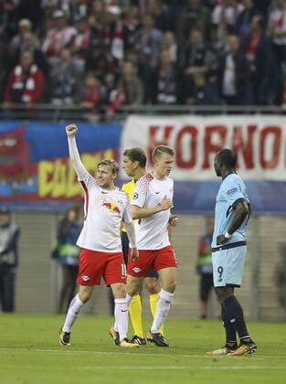 Foto: Torjubel Emil Forsberg ( Leipzig ) Fussball UEFA Championsleague am Di. 17.10.2017 Gruppenspiel RB Leipzig - FC Porto