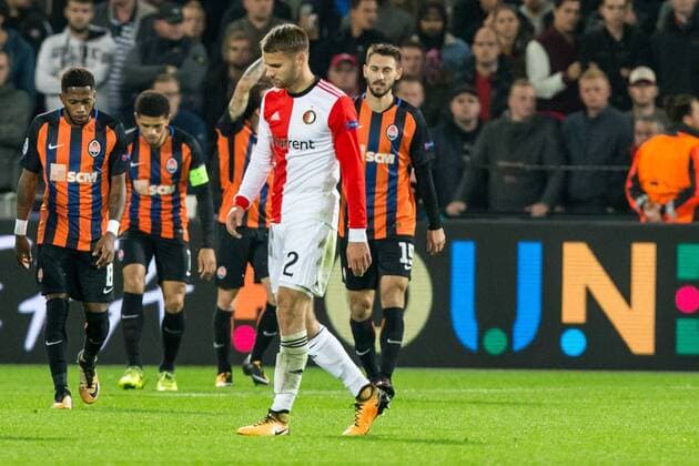ROTTERDAM - Feyenoord - FC Shakhtar Donetsk , Voetbal , Seizoen 2017 2018 , Champions League , Feijenoord stadion de Kuip , 17-10-2017 , Feyenoord speler Bart Nieuwkoop baalt Feyenoord - Shakhtar  x1763892x