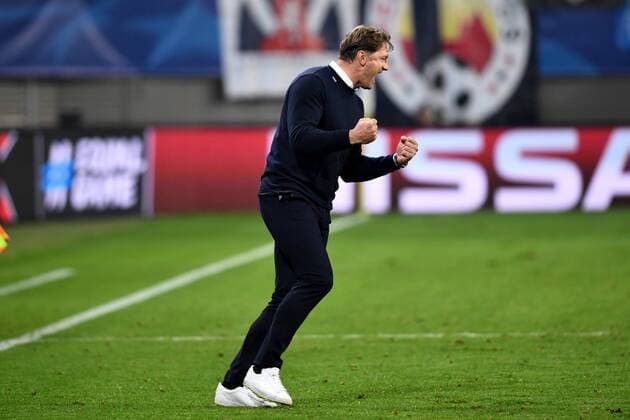 Fussball, Herren, Saison 2017 2018, Champions League (Gruppe G, 3. Spieltag), RB Leipzig - FC Porto, Jubel nach dem Abpfiff, Cheftrainer Ralph Hasenhüttl (RB Leipzig), 17.10. 2017, Copyright: xMatthiasxKochx