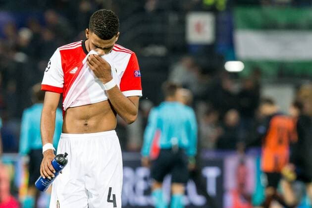 ROTTERDAM - Feyenoord - FC Shakhtar Donetsk , Voetbal , Seizoen 2017 2018 , Champions League , Feijenoord stadion de Kuip , 17-10-2017 , Feyenoord speler Jeremiah St. Juste baalt Feyenoord - Shakhtar  x1764105x